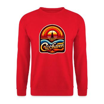 Unser Cuxhaven - Kugelbake - 70s Edition - Unisex Pullover - Rot - Vorne - Alina (178cm) & Michal (187cm)