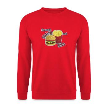 Burger avec frites - Sweat-shirt Unisexe - rouge - Devant - Alina (178cm) & Michal (187cm)