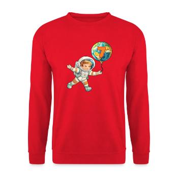 7 Birthday Astronaut Earth Space 7 Years - Unisex Sweatshirt - red - Front - Alina (178cm) & Michal (187cm)