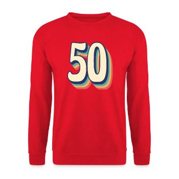 Vintage Retro T Shirt Number 50 Fify - Unisex Sweatshirt - red - Front - Alina (178cm) & Michal (187cm)
