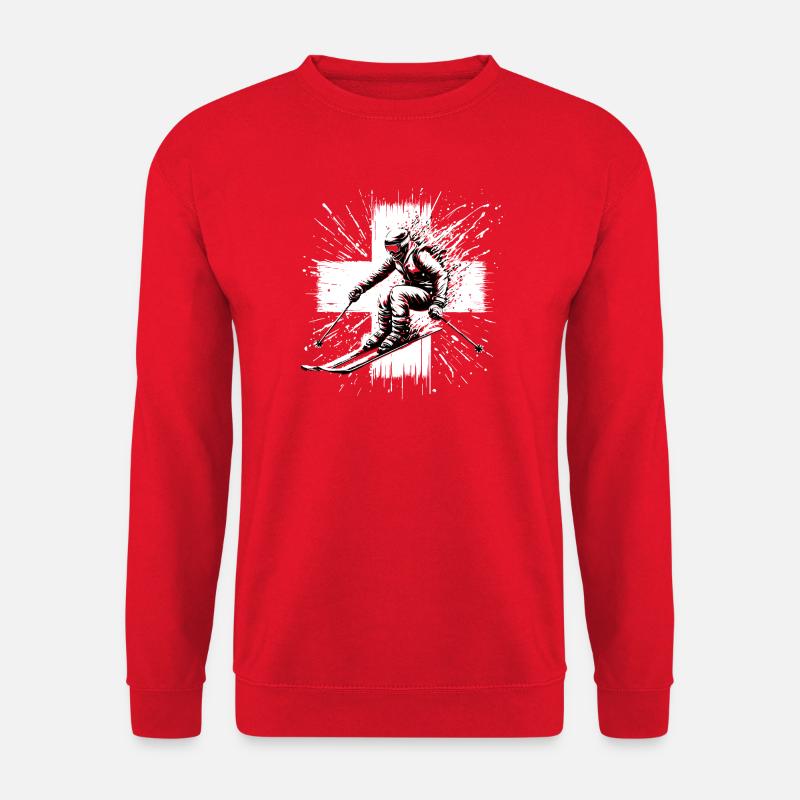 Skifahren Schweiz - Skifahrer Schweizer Alpen - Unisex Pullover - Rot