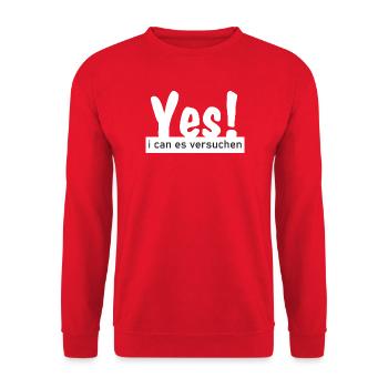 Yes i can es versuchen! - Unisex Pullover - Rot - Vorne - Alina (178cm) & Michal (187cm)
