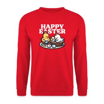 Frohe Ostern – Süße Küken bemalen Ostereier - Unisex Pullover - Rot - Vorne - Alina (178cm) & Michal (187cm)