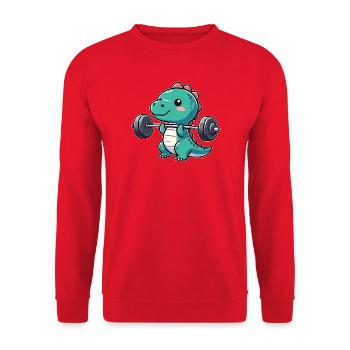 Dino T-Rex Workout Hantel Bankdrücken Design - Unisex Pullover - Rot - Vorne - Alina (178cm) & Michal (187cm)