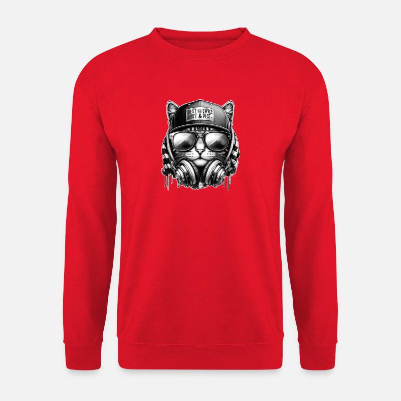 Katze DJ mit Kopfhörer Cap - Unisex Pullover - Rot