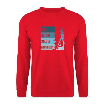 Essen, Klettern, Schlafen, Wiederholen - Unisex Pullover - Rot - Vorne - Alina (178cm) & Michal (187cm)