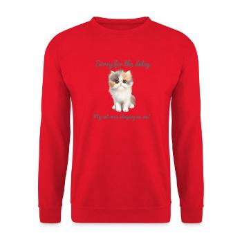My cat was sleeping on me  - Unisex Sweatshirt - red - Front - Alina (178cm) & Michal (187cm)
