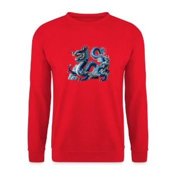 Blauer Drachen im Wolkenfluss - Unisex Pullover - Rot - Vorne - Alina (178cm) & Michal (187cm)