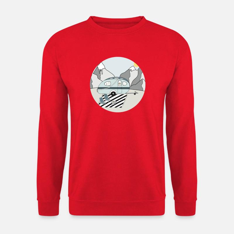 Camping in den Bergen mit Wohnwagen - Unisex Pullover - Rot