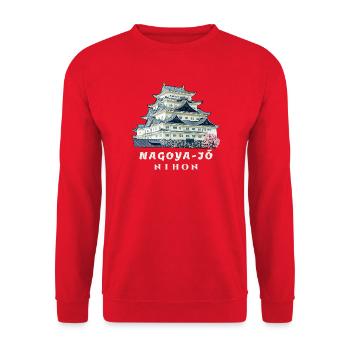 Burg Nagoya, wunderschöne Orte in Japan Zeichnung - Unisex Pullover - Rot - Vorne - Alina (178cm) & Michal (187cm)