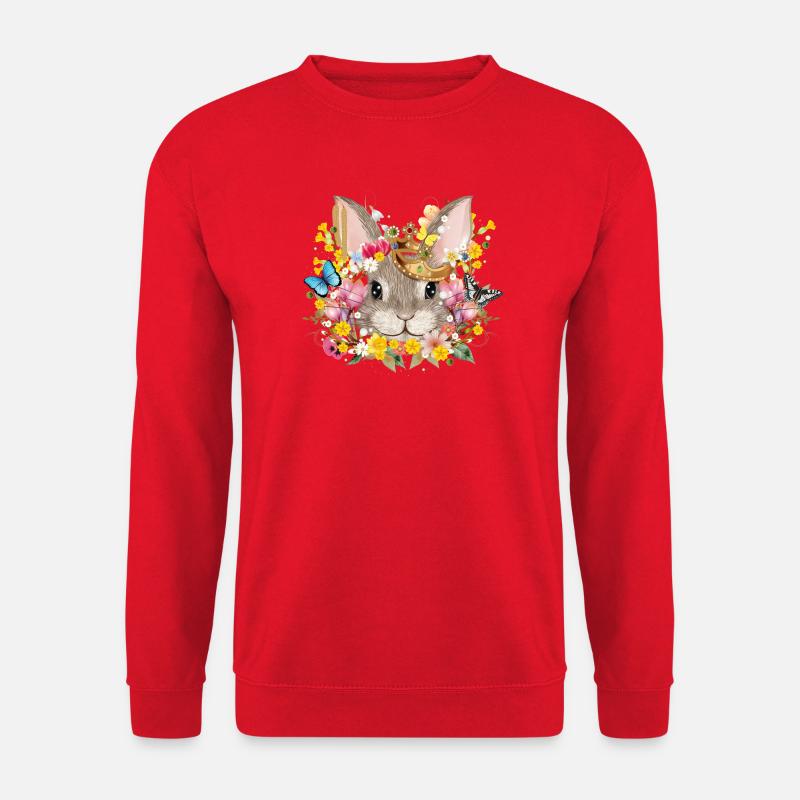 Kaninchen mit Krone & frühlingshaften Accessoires - Unisex Pullover - Rot