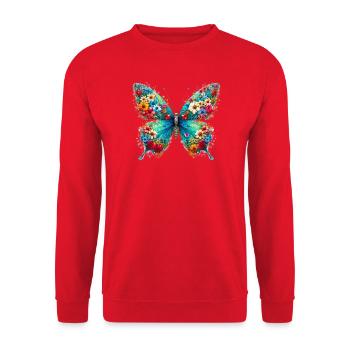 Butterfly decorated with flowers - Unisex Sweatshirt - red - Front - Alina (178cm) & Michal (187cm)