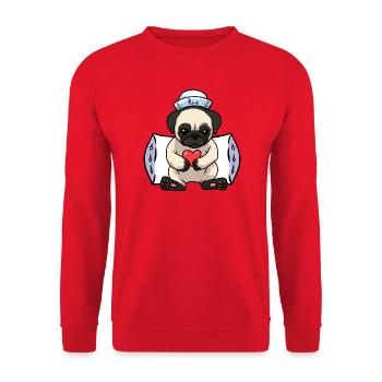 Pug Dog Heart Sailor Love Sailor Ahoy - Unisex Sweatshirt - red - Front - Alina (178cm) & Michal (187cm)
