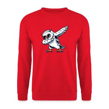 Coole Schneeeule Dabbing Pose - Unisex Pullover - Rot - Vorne - Alina (178cm) & Michal (187cm)