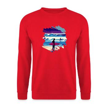 Surfers on the Beach - Fun - Surfing - Vintage - Unisex Sweatshirt - red - Front - Alina (178cm) & Michal (187cm)