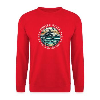Schildkröten-Style, Leben auf der langsamen Spur - Unisex Pullover - Rot - Vorne - Alina (178cm) & Michal (187cm)