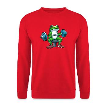 Starker Frosch Workout Hanteltraining - Unisex Pullover - Rot - Vorne - Alina (178cm) & Michal (187cm)