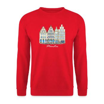 Münster Prinzipalmarkt, Häuserzeile, Deutschland - Unisex Pullover - Rot - Vorne - Alina (178cm) & Michal (187cm)