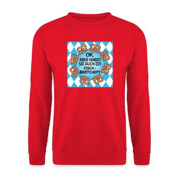 FISCHBRÖTCHEN SÜDDEUTSCHLAND BAYERN - Unisex Pullover - Rot - Vorne - Alina (178cm) & Michal (187cm)
