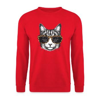 Portrait of a cat with leopard look glasses - Unisex Sweatshirt - red - Front - Alina (178cm) & Michal (187cm)