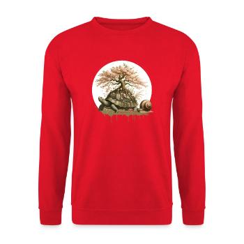 Turtle with a bonsai on its carapace - Unisex Sweatshirt - red - Front - Alina (178cm) & Michal (187cm)