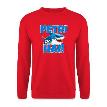 Petri Hai, Petri Heil Pêcheur Glück - Sweat-shirt Unisexe - rouge - Devant - Alina (178cm) & Michal (187cm)