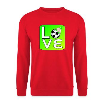 ICH LIEBE ES, FUSSBALL ZU SPIELEN - Unisex Pullover - Rot - Vorne - Alina (178cm) & Michal (187cm)