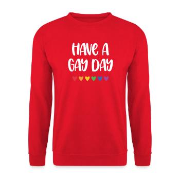 LGBT Pride Month - Have a Gay Day - Unisex Pullover - Rot - Vorne - Alina (178cm) & Michal (187cm)