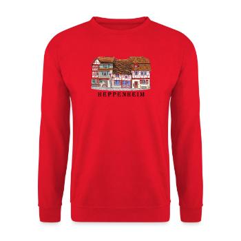 Heppenheim Altstadt., Amtsgasse Fachwerk, Odenwald - Unisex Pullover - Rot - Vorne - Alina (178cm) & Michal (187cm)