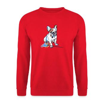 Farbige Bulldog Watercolor - Unisex Pullover - Rot - Vorne - Alina (178cm) & Michal (187cm)