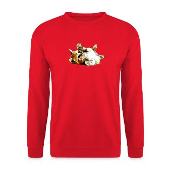 Süße liegende Katze - Unisex Pullover - Rot - Vorne - Alina (178cm) & Michal (187cm)