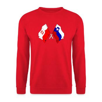 Flag of Poland and flag of Slovenia - Unisex Sweatshirt - red - Front - Alina (178cm) & Michal (187cm)