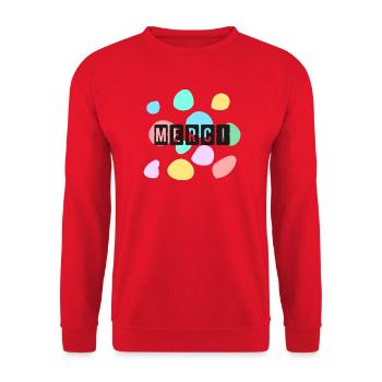 MAÎTRESSE. MAITRE. MERCI. MERCI MAÎTRESSE - Sweat-shirt Unisexe - rouge - Devant - Alina (178cm) & Michal (187cm)