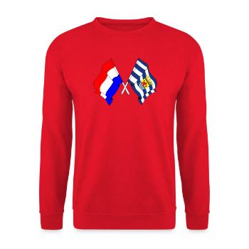 Flagge Niederlande, Zeeland gekreuzt - Unisex Pullover - Rot - Vorne - Alina (178cm) & Michal (187cm)