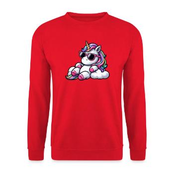 Cool Unicorn Sunglasses Chill Clouds Sky - Unisex Sweatshirt - red - Front - Alina (178cm) & Michal (187cm)