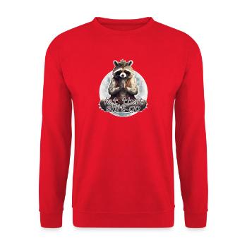 Yoga Waschbär Lass die Scheiße los - Unisex Pullover - Rot - Vorne - Alina (178cm) & Michal (187cm)