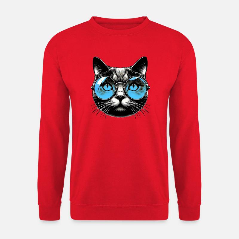 Katze mit Brille - Unisex Pullover - Rot