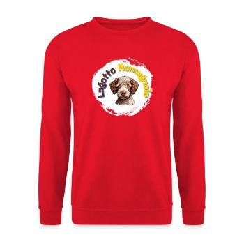 Lagotto Romagnolo mit Schriftzug - Unisex Pullover - Rot - Vorne - Alina (178cm) & Michal (187cm)