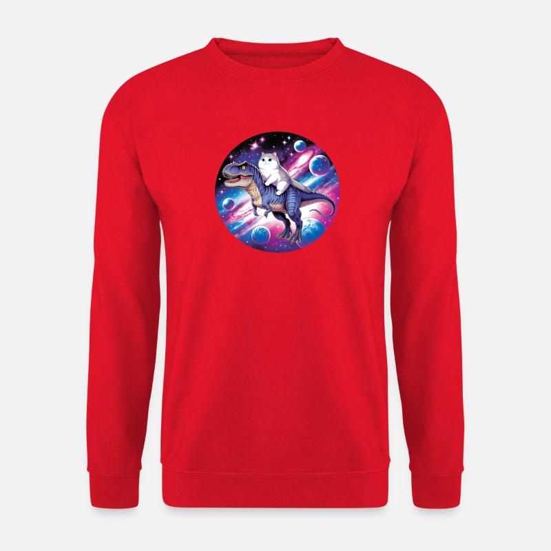 Kosmos-Tierreiter: Katze auf Dino - Unisex Pullover - Rot