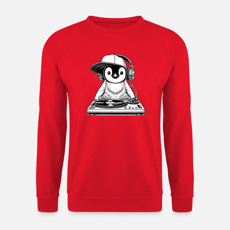 cooles Pinguin-Motiv als DJ mit Kopfhörer - Unisex Pullover - Rot