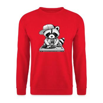 motif de raton laveur cool en tant que DJ avec des écouteurs - Sweat-shirt Unisexe - rouge - Devant - Alina (178cm) & Michal (187cm)