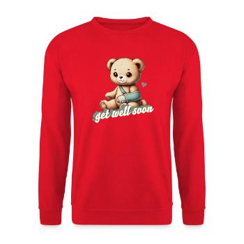 herzerwärmendes Kuscheltier - Teddy bringt Trost - Unisex Pullover - Rot - Vorne - Alina (178cm) & Michal (187cm)