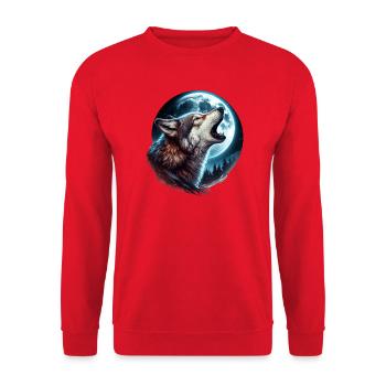 Wolf heult den Vollmond an - Unisex Pullover - Rot - Vorne - Alina (178cm) & Michal (187cm)