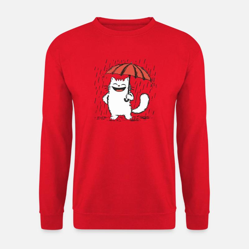 Glückliche Katze unter Regen - Unisex Pullover - Rot