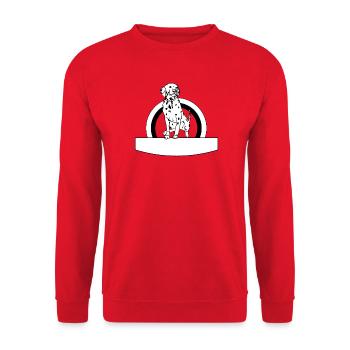 Dalmatiens dans un cercle avec champ d’écriture - Sweat-shirt Unisexe - rouge - Devant - Alina (178cm) & Michal (187cm)