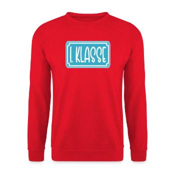 EINSCHULUNG 1. KLASSE - Unisex Pullover - Rot - Vorne - Alina (178cm) & Michal (187cm)