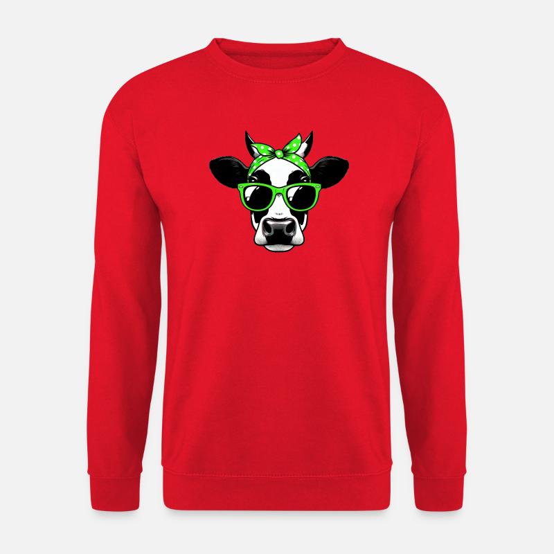 Kuh mit Sonnenbrille - Unisex Pullover - Rot