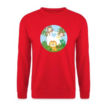 Friendship - Little Monkeys & Lion - Unisex Sweatshirt - red - Front - Alina (178cm) & Michal (187cm)