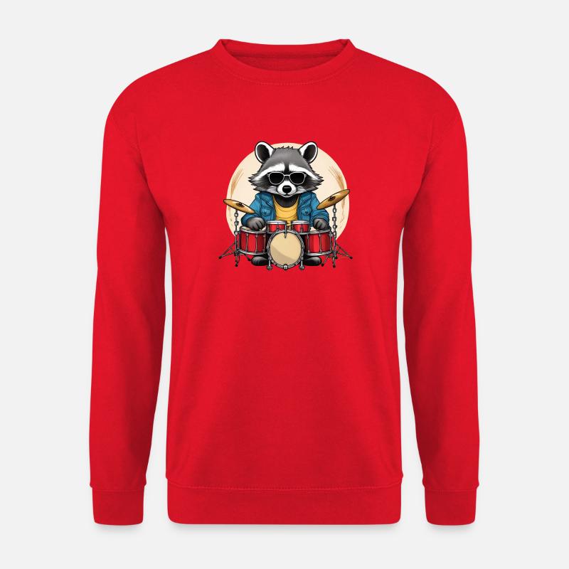 Stylischer Waschbär mit Schlagzeug - Unisex Pullover - Rot