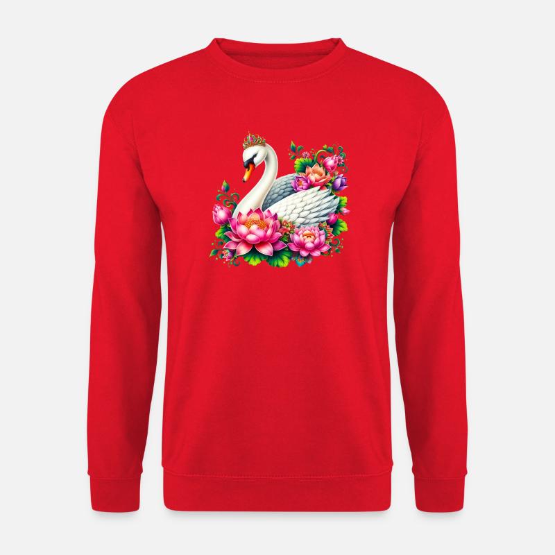 Schwan verziert mit Lotusblüten - Unisex Pullover - Rot